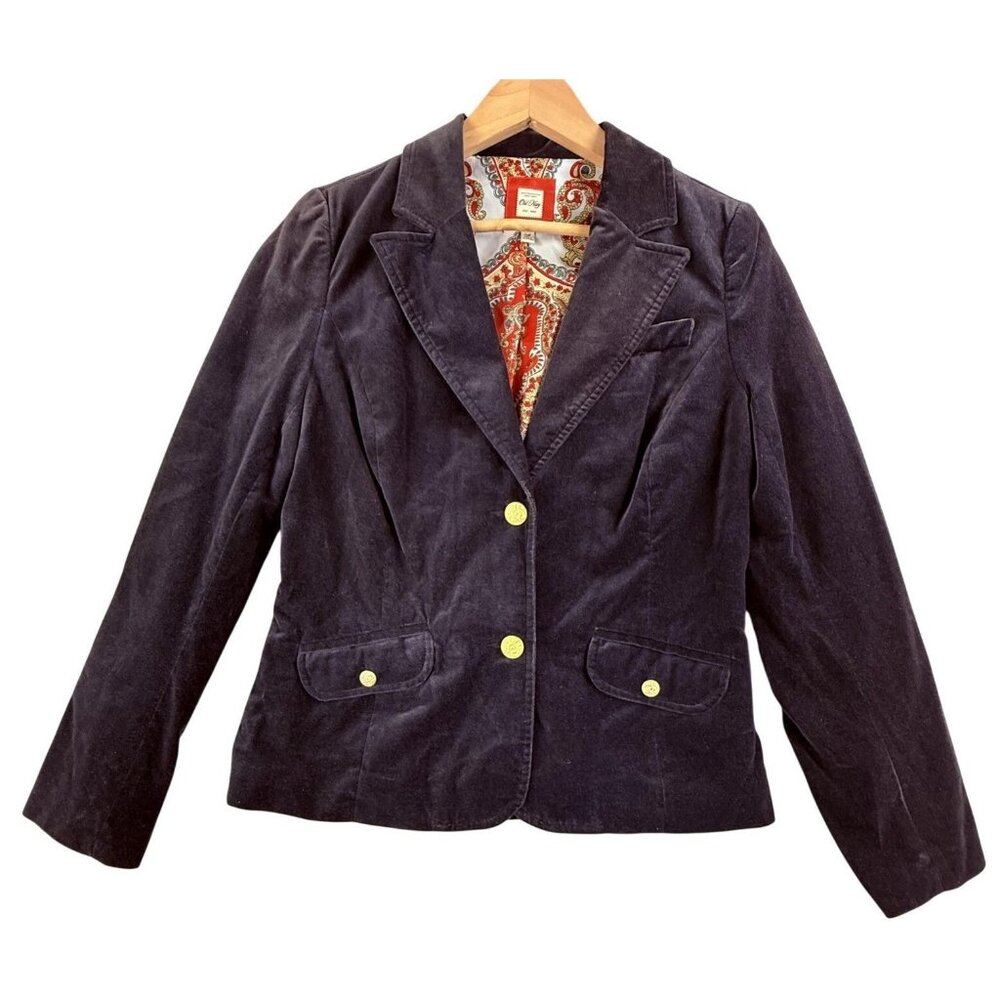 Vintage Old Navy Blazer Jacket Womens Medium Brown Velvet Gold Button Paisley